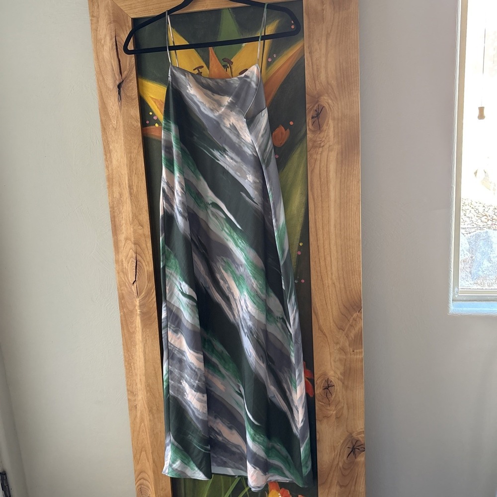 BANANA REPUBLIC women's Watercolor‎ Green Gray  Maxi Slip dress Medium - Picture 4 of 11